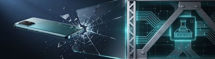 Glass product cracking, reinforced by steel infrastructure in navy-teal tones.