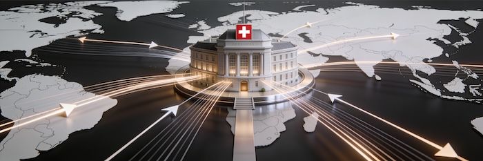 Swiss financial flow graphic with a central hub and global routes.jpeg